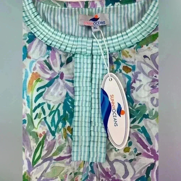 NEW Sunny Oceans sleeveless sheath dress w/ contrast print pleated trim size XL - Picture 2 of 9